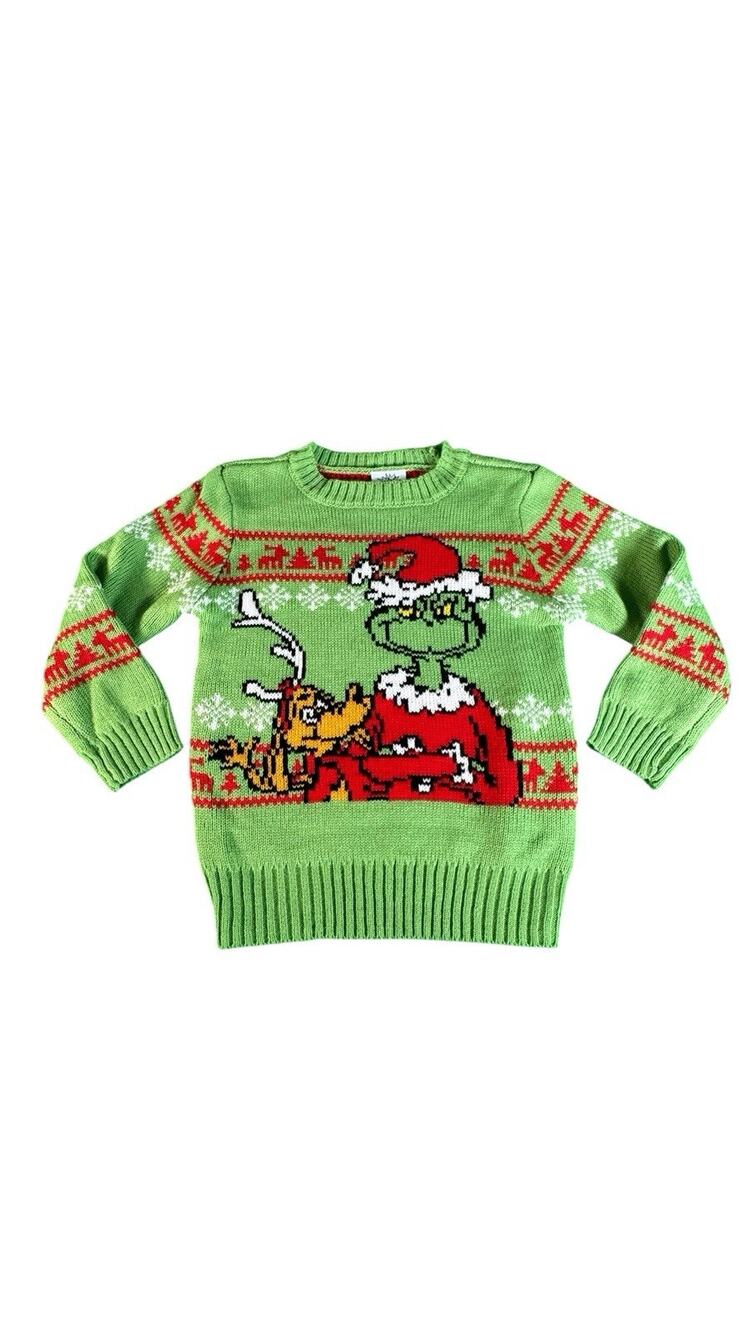 Dr Seuss The Grinch Christmas Sweater Kids 4T Green Santa Holiday Ugly Sweater